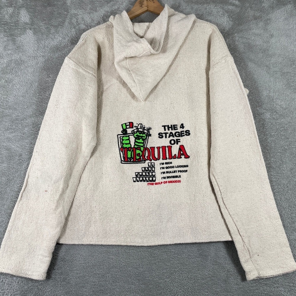 Molina Baja Hoodie Mens XL Beige 4 Stages of Tequila Graphic Drug Rug Vintage
